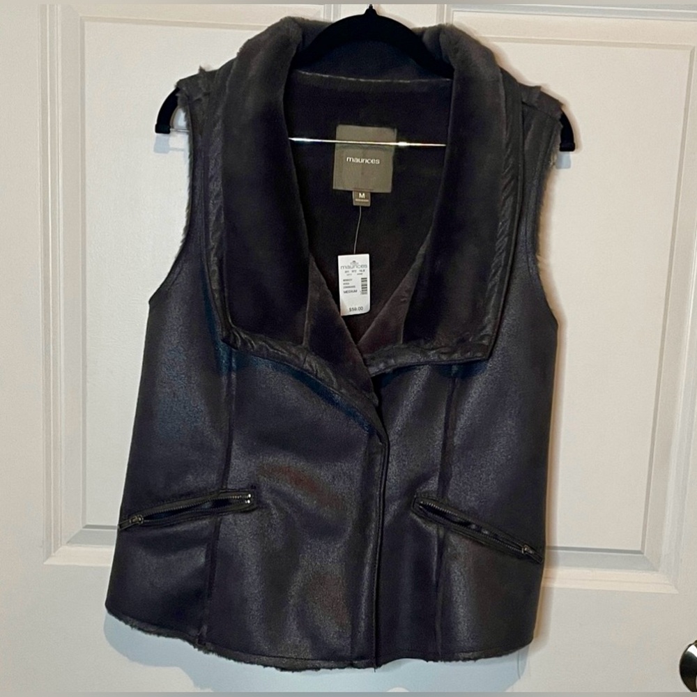 Maurices Faux Shearling Vest Dark Gray Metallic Size M NWT